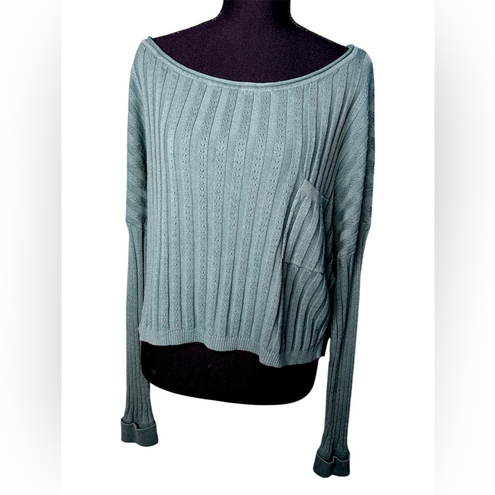 Natural Life Womens Teal Patti Layering Sweater XL Cropped Boho Ribbed Knit Soft